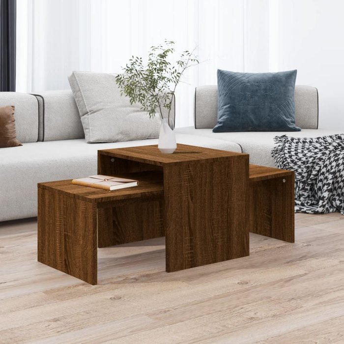 Conjunto de mesa de centro roble marrón 100x48x40 cm madera contrachapada