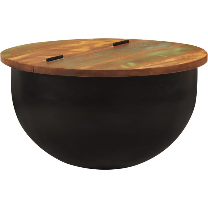 Mesa de centro de madera maciza reciclada negra 50x27 cm