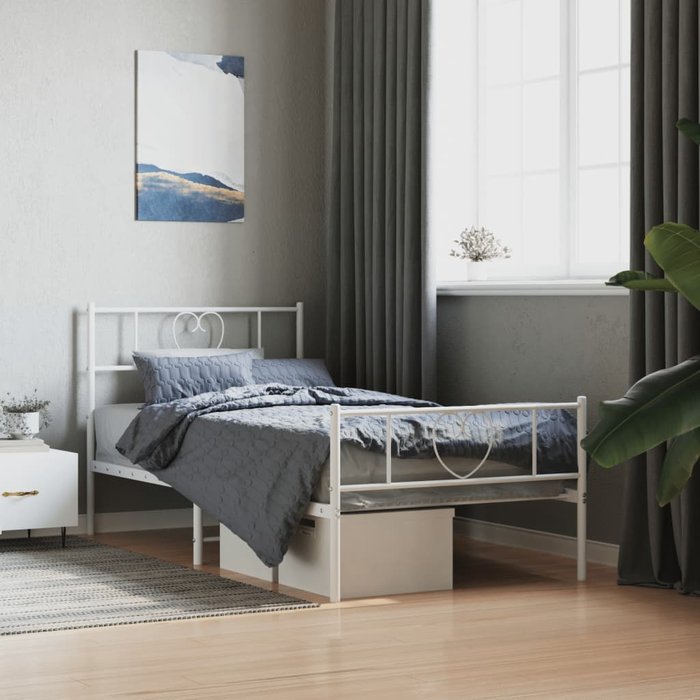 Estructura de cama de metal sin colchón, con patas de cama blancas, 90x190cm