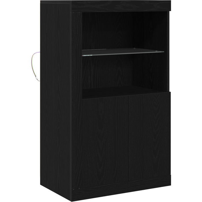 Aparador | gabinete de buffet con luces led roble negro 60,5x37x100 cm cfw812728