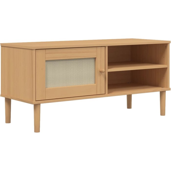 Senja mueble tv aspecto ratán marrón 106x40x49cm madera maciza de pino