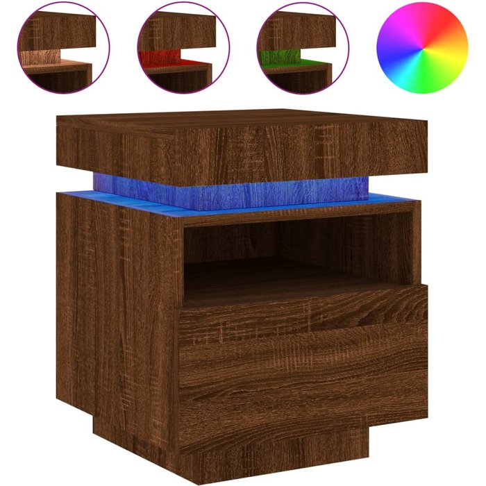 Mesita de noche con luces led roble marrón 40x39x48,5 cm