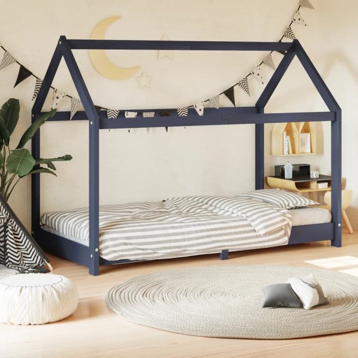 Estructura de cama infantil madera maciza pino gris 70x140 cm 70 x 140 cm / gris