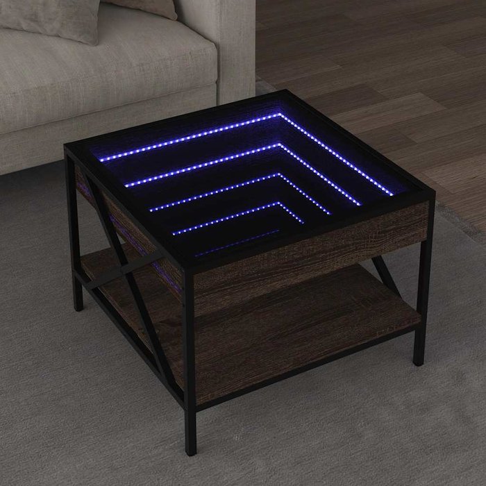 Mesa de centro infinity con iluminación led, roble marrón, 50x50x38 cm