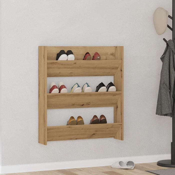 Zapatero de pared, roble artesanal, madera de ingeniería.