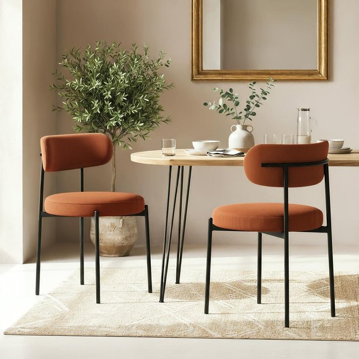 Juego de 2 sillas iris modernas de pana color terracota