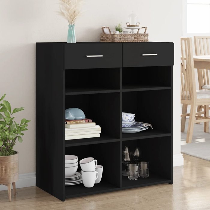 Vidaxl aparador de madera de ingeniería negro 80x42,5x93 cm