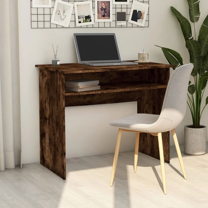 Escritorio de roble ahumado, 90x50x74 cm, madera de ingeniería.