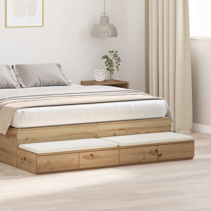 Cajonera de cama con cajón, roble artesanal, 150 x 36,5 x 16,5 cm