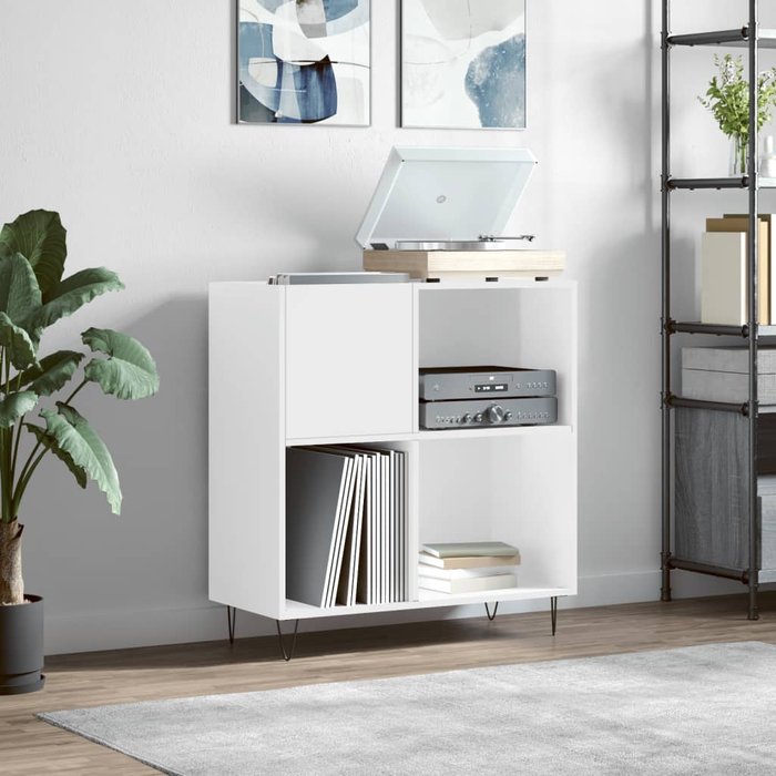 Mueble para discos blanco alto brillo 84,5x38x89cm madera contrachapada