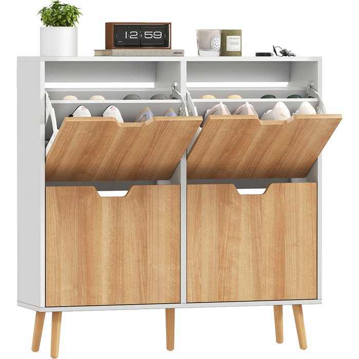 Zapatero 4 cajones estantes ajustables 16 pares 95x26x95cm blanco madera