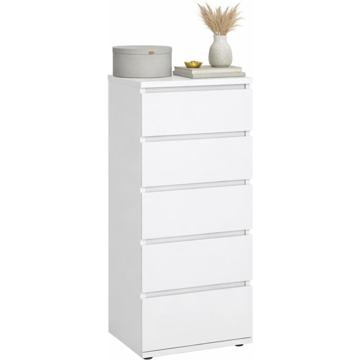 Cómoda cajonera dormitorio júcar white con 5 cajones blanco 41x40x107 cm