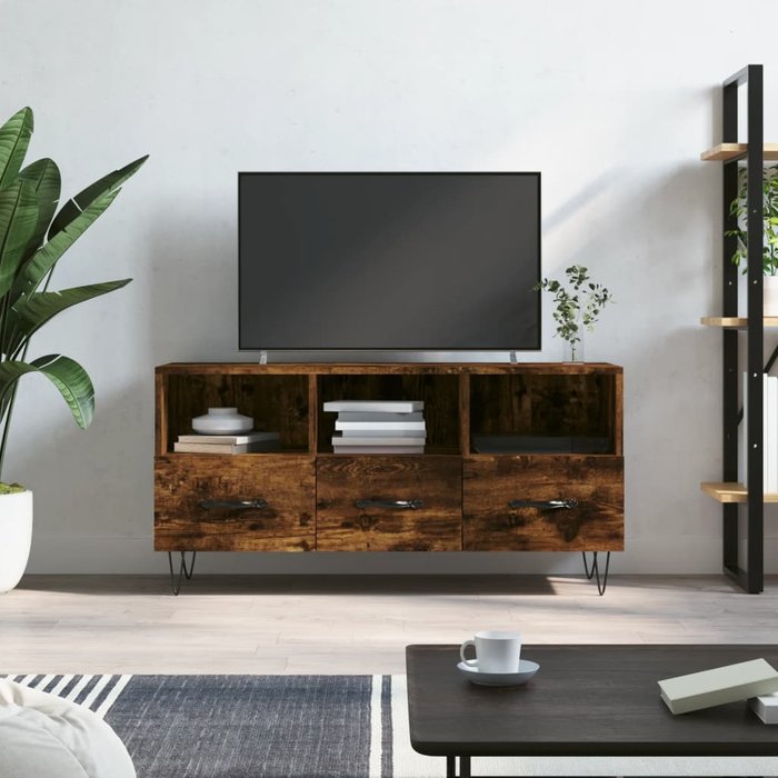 Mueble de tv de roble ahumado 102x36x50 cm madera de ingeniería