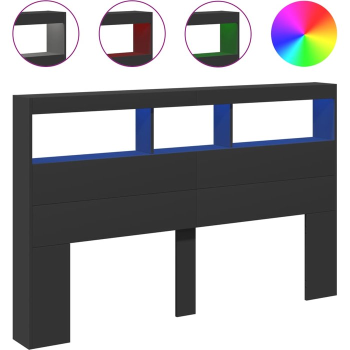 Cabecero de cama - mueble cabecero con led negro 160x17x102 cm