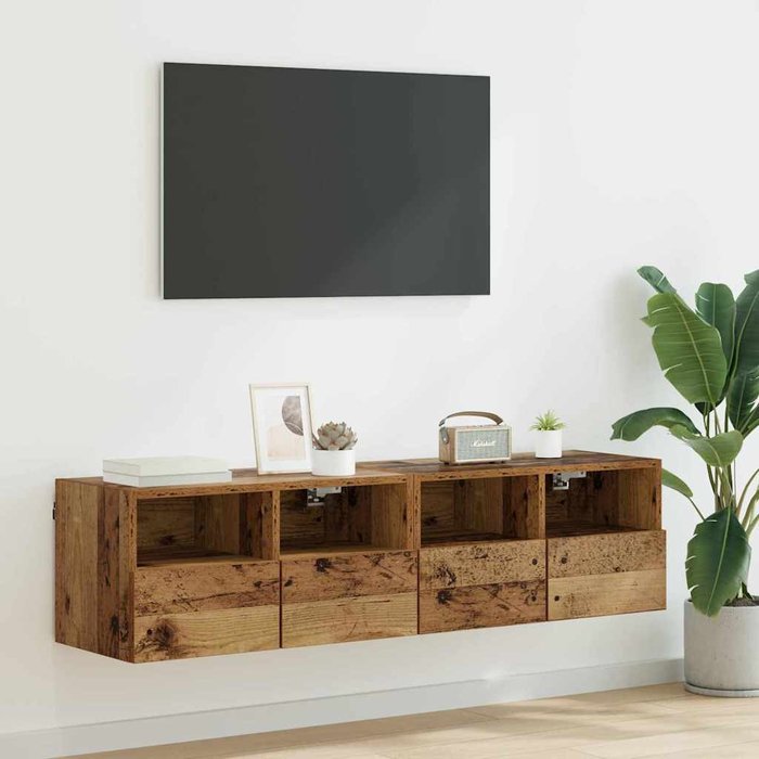 Muebles de tv de pared, 2 piezas, madera antigua, 60 x 30 x 30 cm