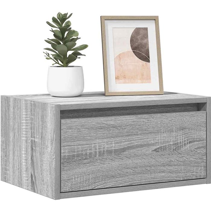 Mesitas de noche de pared con luces led 2 unidades gris sonoma