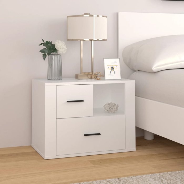 Mesita de noche blanca, 60x36x45 cm, madera de ingeniería.