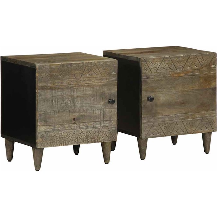 Mesitas de noche 2 piezas gris claro 40x33x46 cm madera maciza de mango