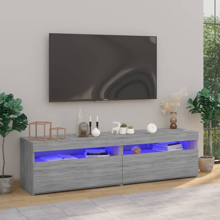 Muebles de tv sonoma con luces led, 2 piezas, gris, 75x35x40 cm