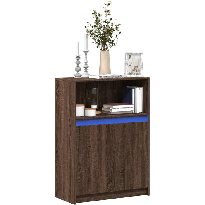 Aparador con iluminación led, roble marrón, 72x34x100 cm, madera de ingeniería.