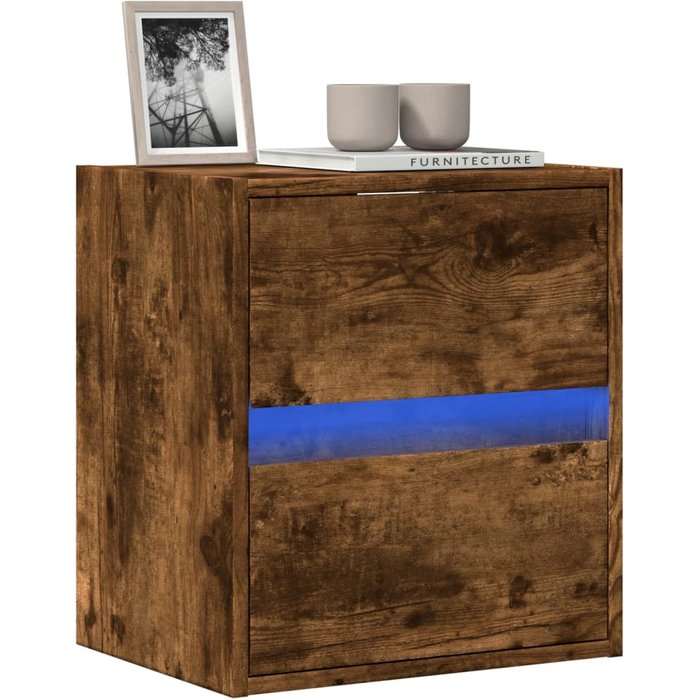 Mueble tv de pared con luces led roble ahumado 41x31x45 cm