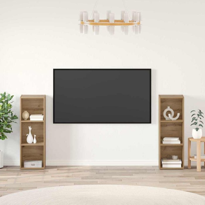Conjunto de mueble de tv de 2 piezas, roble hecho a mano, 107 x 35 x 37 cm