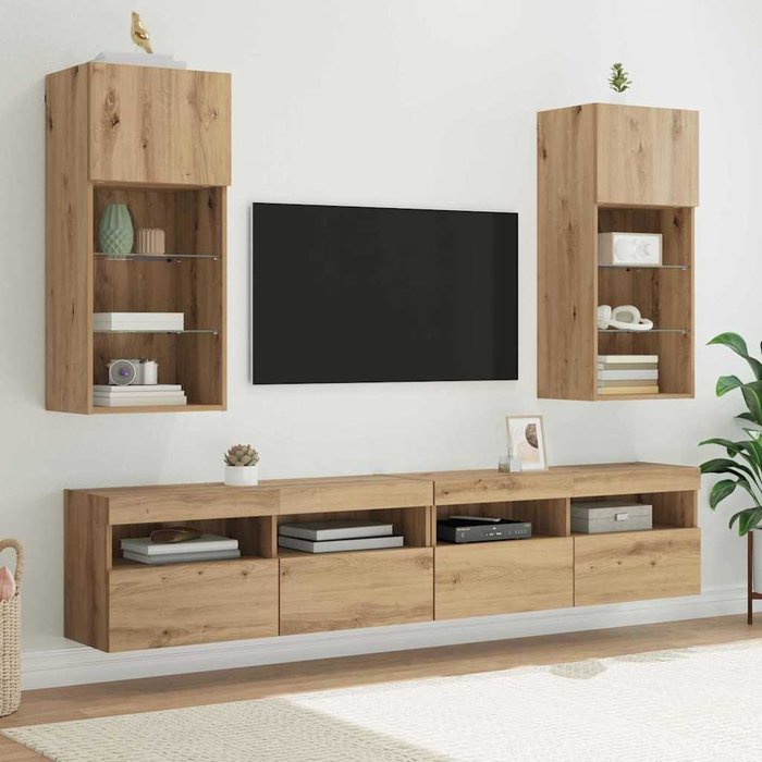 Muebles de tv de pared, 2 piezas, roble artesanal, 40,5 x 30 x 90 cm
