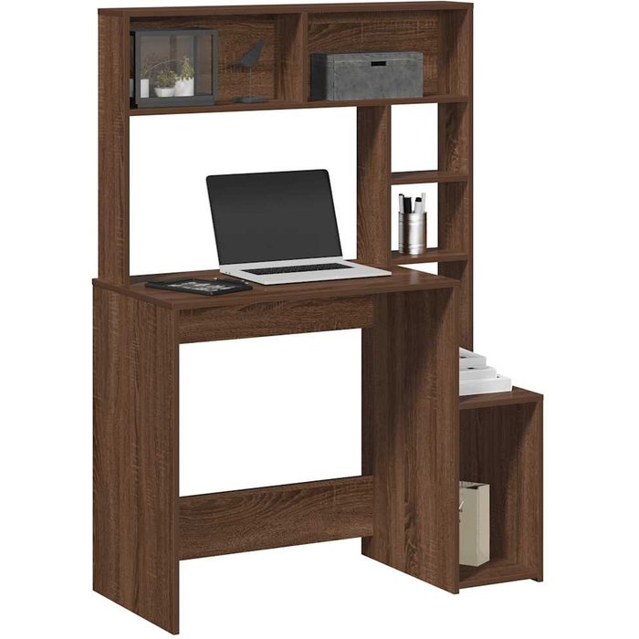 Escritorio y estantes roble marrón 100x45x140 cm madera contrachapada