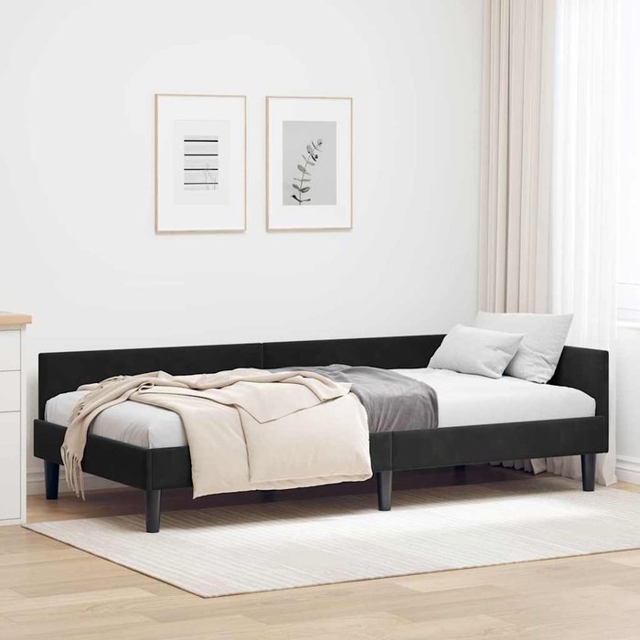 Estructura de cama esquinera con cabecera negro 90 x 190 cm
