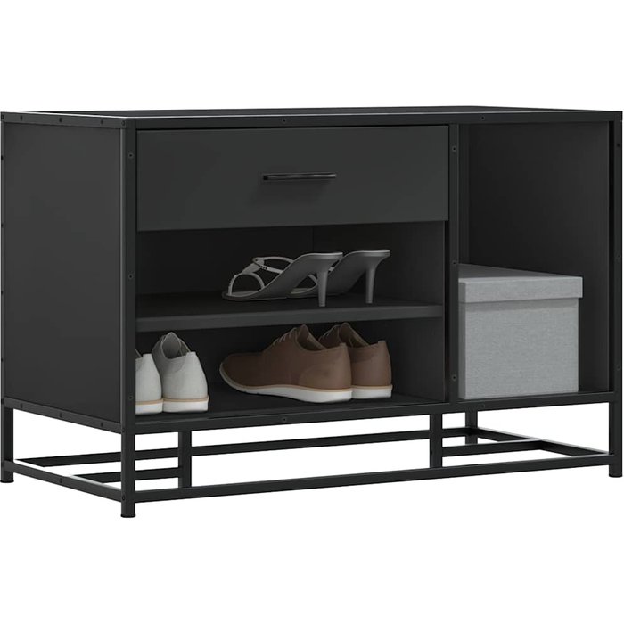 Banco zapatero negro 80x40x53,5 cm madera contrachapada y metal