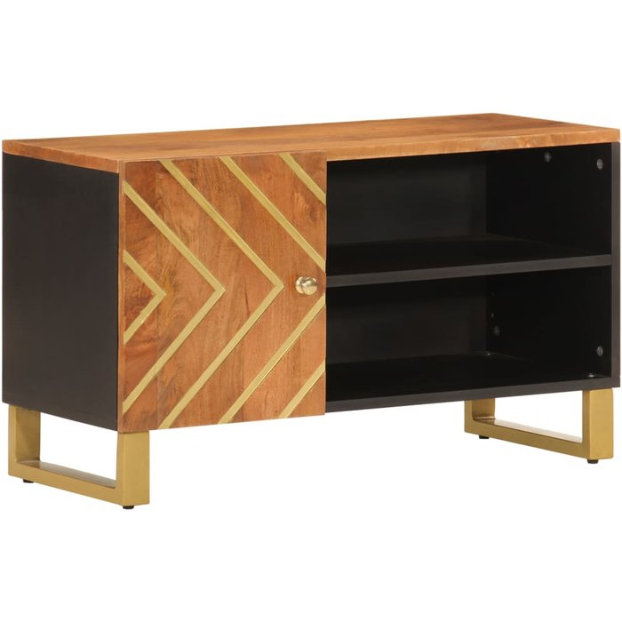 Mueble de tv de madera de mango marrón negro 80x31,5x46 cm - comfortxl