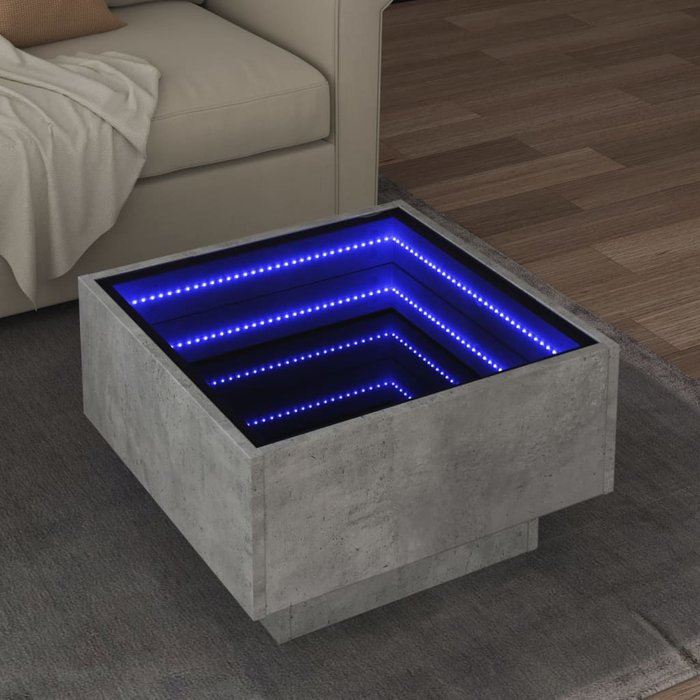Mesa de centro y led madera ingeniería gris hormigón 50x50x30cm vidaxl