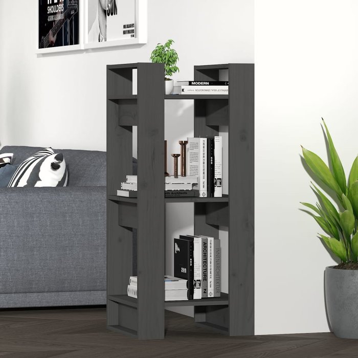 Librería/separador de ambientes gris 41x35x91 cm pino macizo