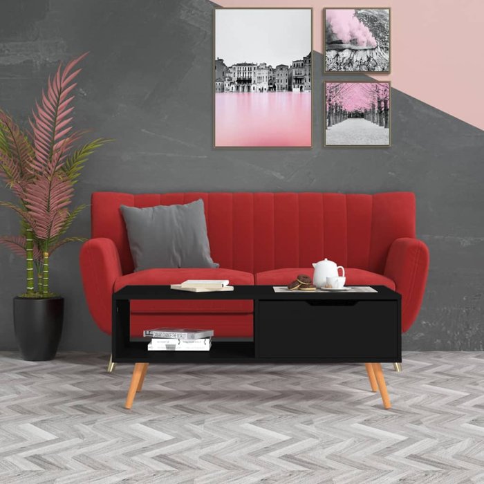 Mesa de centro, negra, 100x49,5x43 cm, madera de ingeniería.