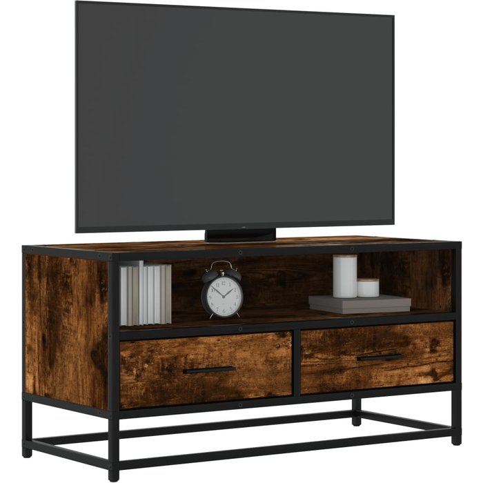 Mueble tv metal y madera ingeniería roble humo 80x34,5x40 cm vidaxl