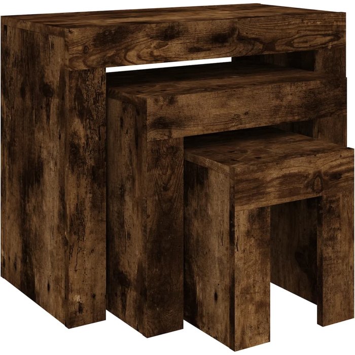 Mesas de centro apilables 3 pzas contrachapado roble ahumado - comfortxl