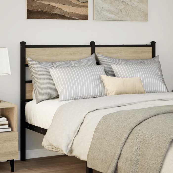 Maison exclusive - cabecero de acero y madera de ingeniería roble 120 cm