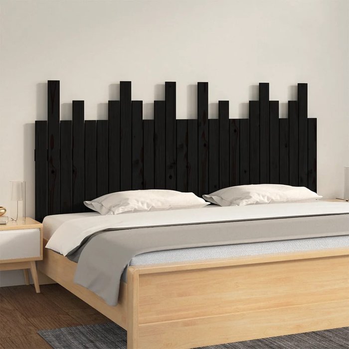 Vidaxl cabecero de cama de pared madera maciza pino negro 166x3x80 cm