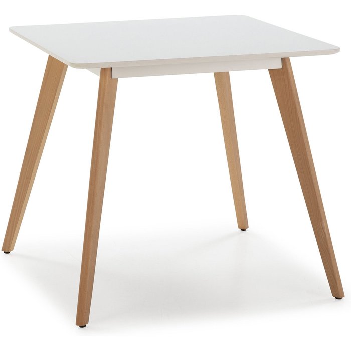 Mesa de comedor aroa 80x80 cm blanco, patas de madera de haya, 80 x 80 cm