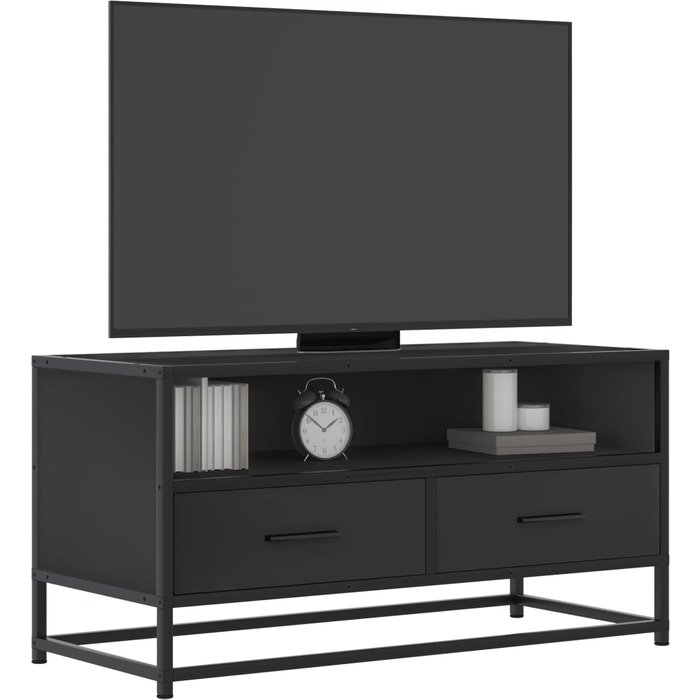 Mueble de tv negro 80x34,5x40 cm de madera contrachapada y metal