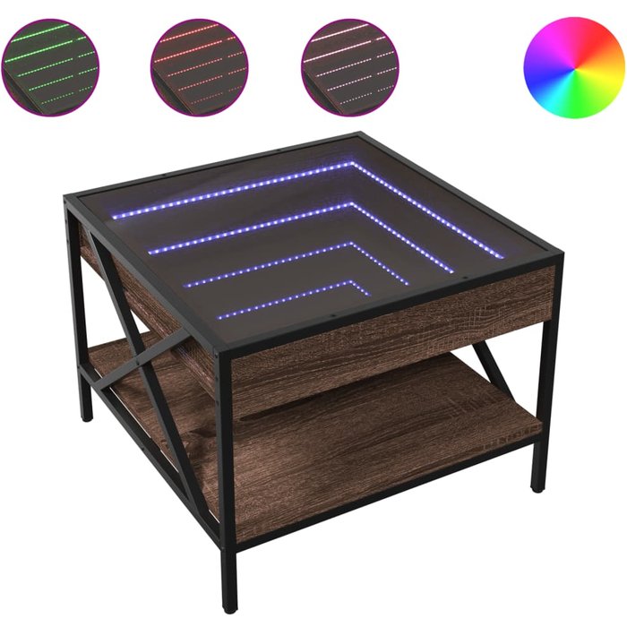 Mesa de centro con infinity led marrón roble 50x50x38 cm - comfortxl