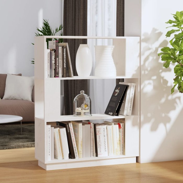 Librería/separador de ambientes blanco, 80x25x101 cm, pino macizo. - pangivo