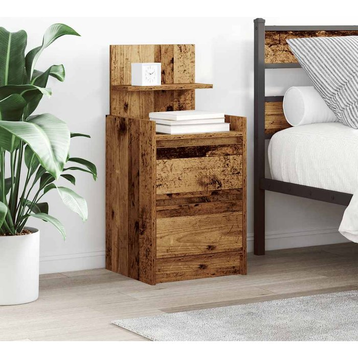 Mesita de noche con 2 cajones, madera vieja, 38x34x80 cm