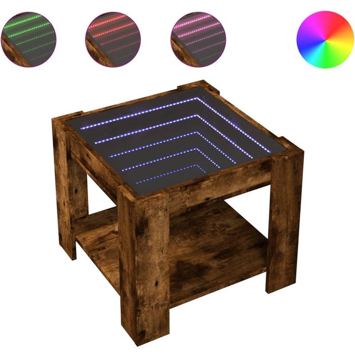 Mesa de centro de madera compuesta de roble ahumado y led 53x53x45cm - comfortxl