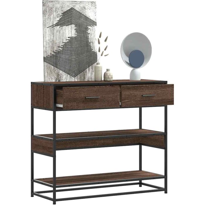 Mesa consola madera de ingeniería marrón roble 90x35x80 cm
