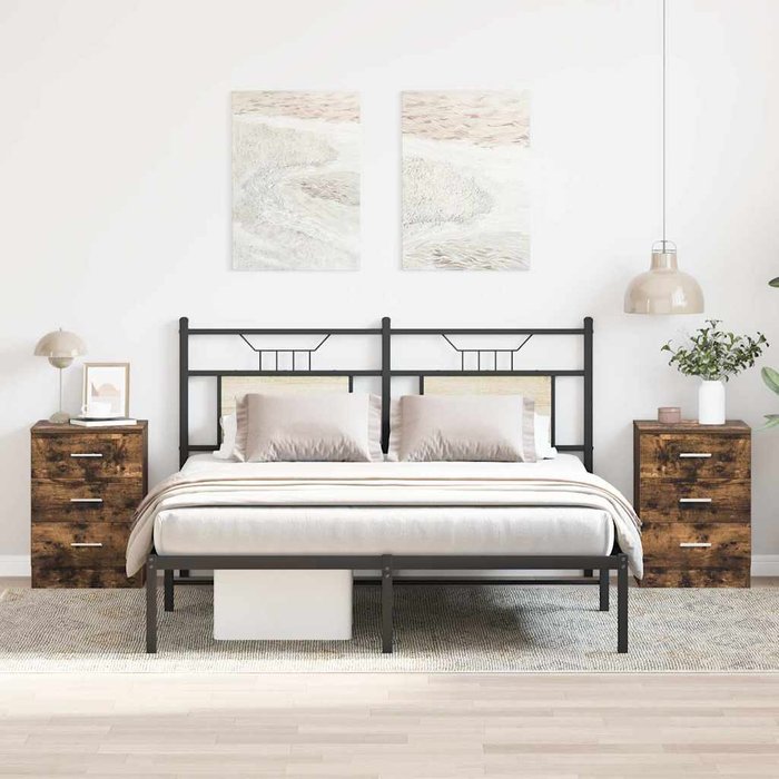 Mesitas de noche de 2 piezas, roble ahumado, 38x35x56 cm, madera de ingeniería.