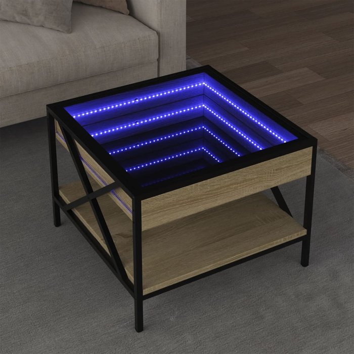 Mesa de centro con iluminación led infinita, roble sonoma, 50x50x38 cm