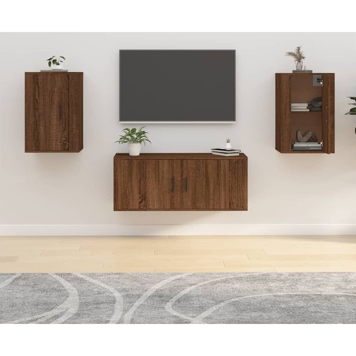 Muebles de tv de pared de 2 piezas, roble marrón, 40x34,5x60 cm