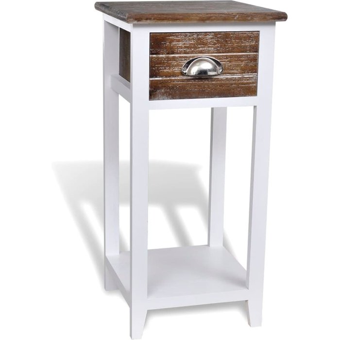 Mesita de noche,mesilla de noche con 1 cajón marrón y blanca cfw20162