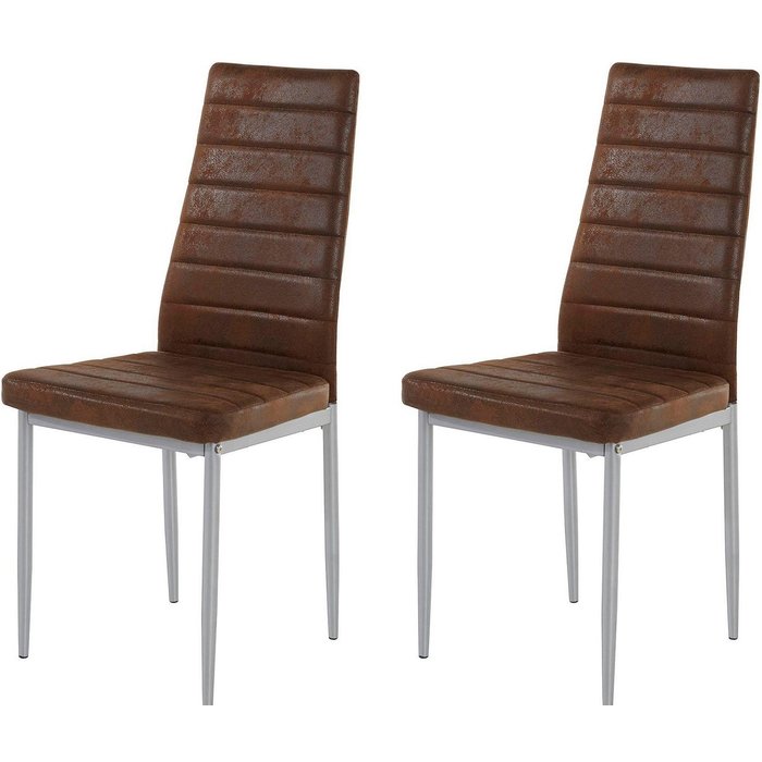 Conjunto de 2 sillas de comedor tapizadas en microfibra marrón